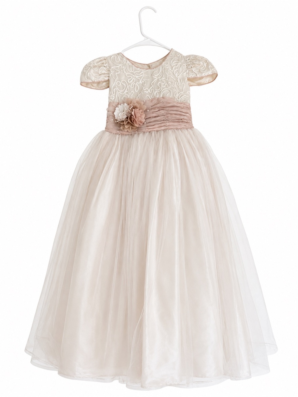 Ivory and Blush Tulle Flower Girl Dress